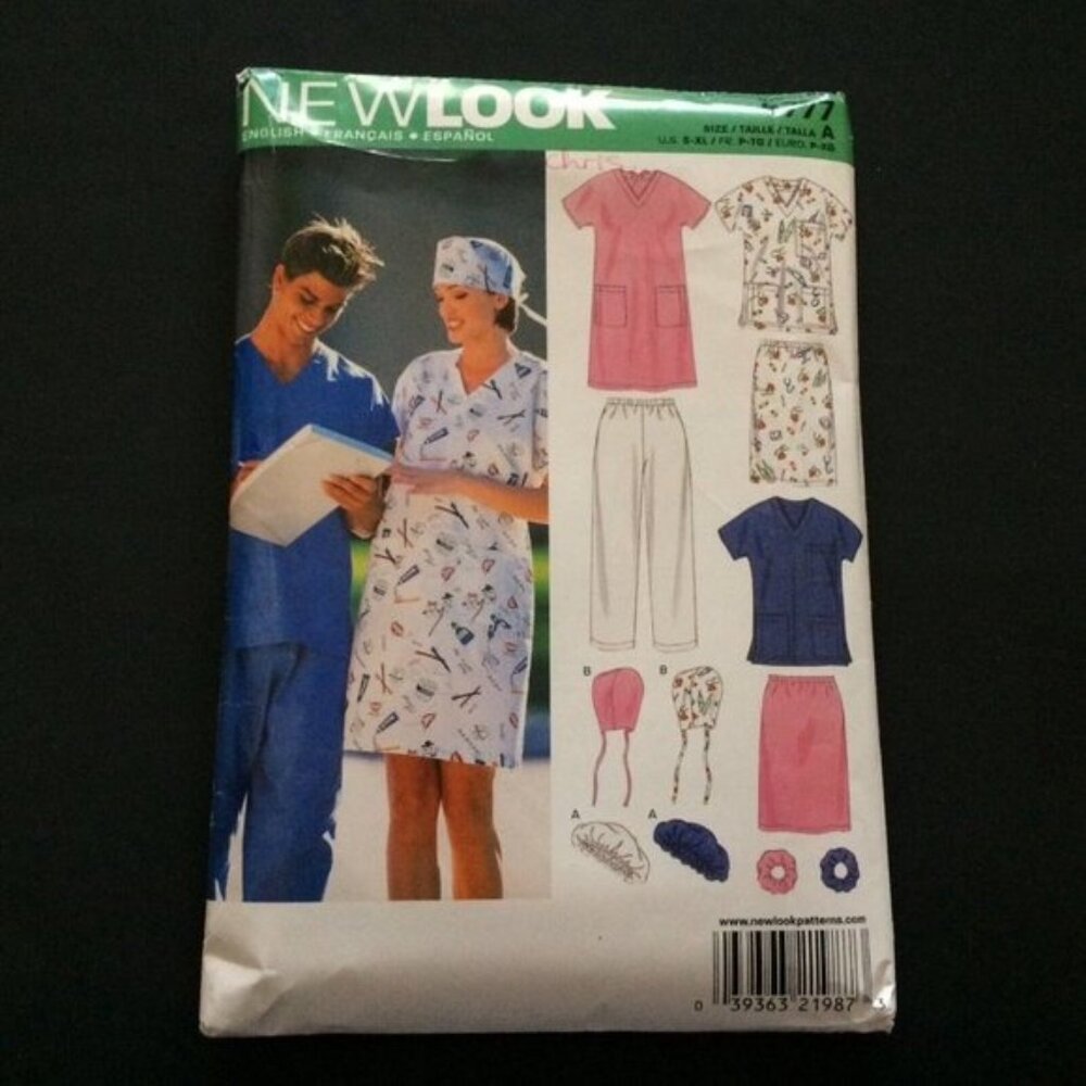 New Look 6777 Unisex Scrubs Pattern Uncut Chest 34-48" Top Pants Hat Skirt Dress